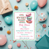 Oh Sweet Baby Girl Macaronをテーマにした赤ちゃんシャワー 招待状