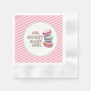 Oh Sweet Baby Girl Macaronをテーマにした赤ちゃんシャワー 縁ありカクテルナプキン