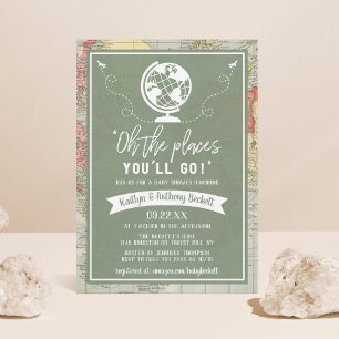 "Oh The Places You'll Go!" Travel Map Baby Shower 招待状