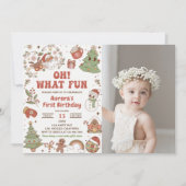 Oh WhatおもしろいかわいいGroovyサンタ誕生日パーティーの写真 招待状 (正面)