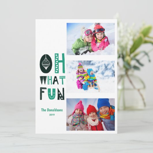 Oh Whatおもしろいウィンターキッズフォトホリデーカード 招待状 (スタンド正面)