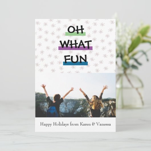Oh Whatおもしろいカラーブロッククリスマスフォト シーズンカード (スタンド正面)