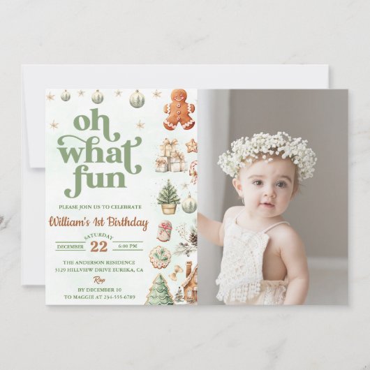 Oh Whatおもしろいクッキークリスマス誕生日写真 招待状 (正面)