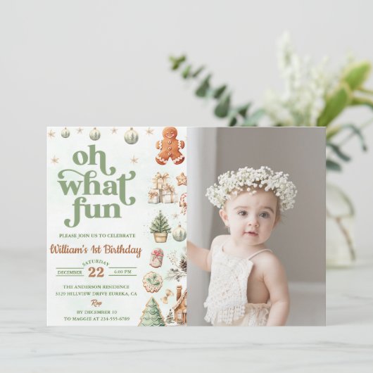 Oh Whatおもしろいクッキークリスマス誕生日写真 招待状 (スタンド正面)