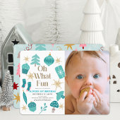 Oh Whatおもしろいクリスマスグリーン第1バースデーフォト 招待状