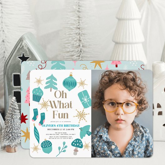 Oh Whatおもしろいクリスマスグリーン誕生日写真 招待状
