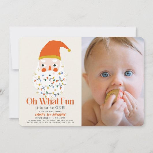 Oh Whatおもしろいクリスマスサンタ1stバースデーフォト 招待状 (正面)