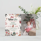 Oh Whatおもしろいクリスマスディスコボール誕生日写真 招待状 (スタンド正面)