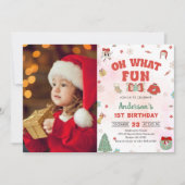 Oh Whatおもしろいクリスマスバースデーパーティー写真 招待状 (正面)