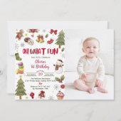 Oh Whatおもしろいクリスマスバースデーパーティー写真 招待状 (正面)