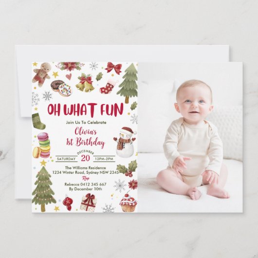 Oh Whatおもしろいクリスマスバースデーパーティー写真 招待状 (正面)