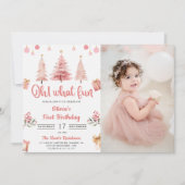 Oh Whatおもしろいクリスマスピンクツリー誕生日写真 招待状 (正面)