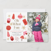 Oh Whatおもしろいクリスマスピンク誕生日写真 招待状 (正面)
