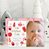 Oh Whatおもしろいクリスマスピンク1stバースデーフォト 招待状