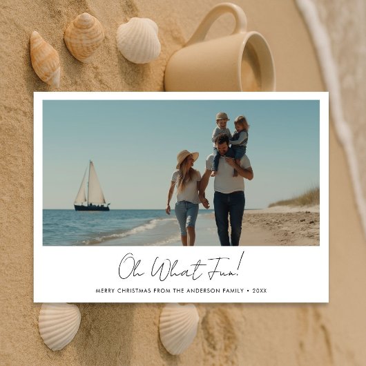 Oh Whatおもしろいクリスマスファミリー航海のビーチ写真 シーズンカード