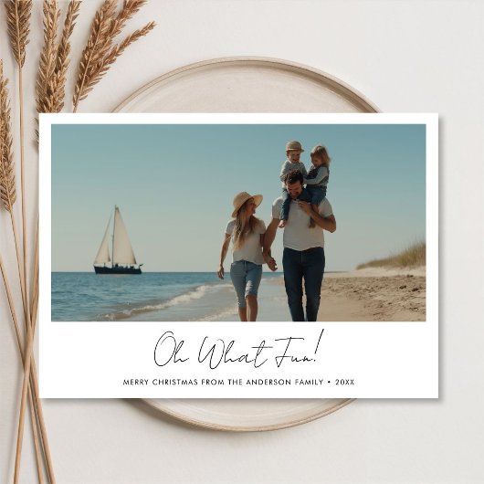 Oh Whatおもしろいクリスマスファミリー航海のビーチ写真 シーズンカード