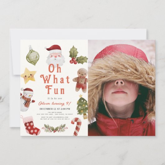 Oh Whatおもしろいクリスマスホリデーサンタ誕生日写真 招待状 (正面)