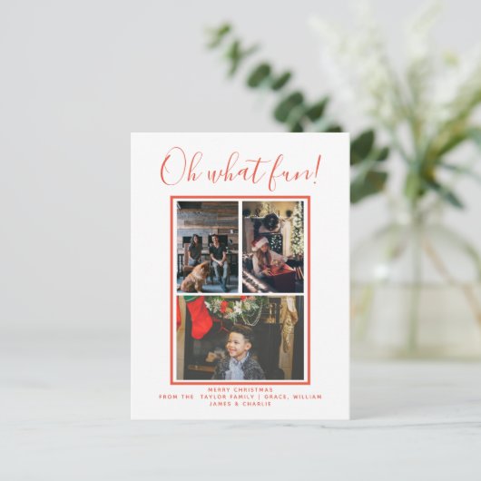 Oh Whatおもしろいクリスマスホリデー写真パーソナライズされた ポストカード (スタンド正面)