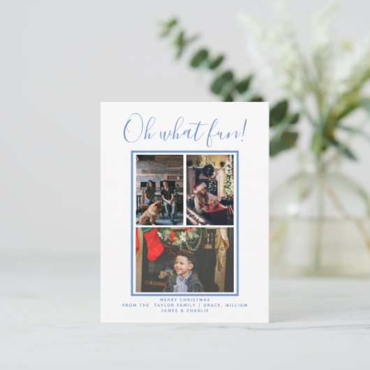 Oh Whatおもしろいクリスマスホリデー写真パーソナライズされた ポストカード (スタンド正面)