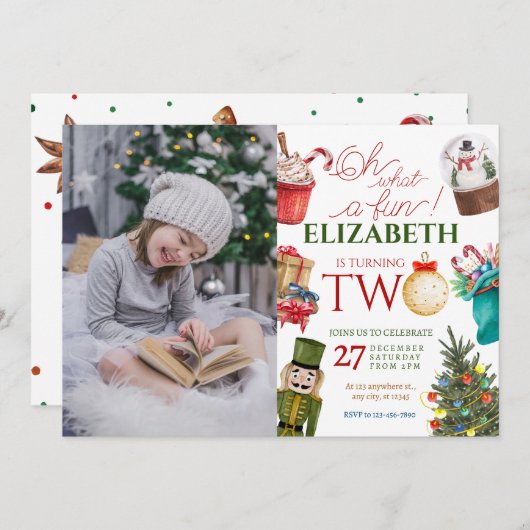 Oh Whatおもしろいクリスマス2ndバースデーフォト 招待状 (正面/裏面)