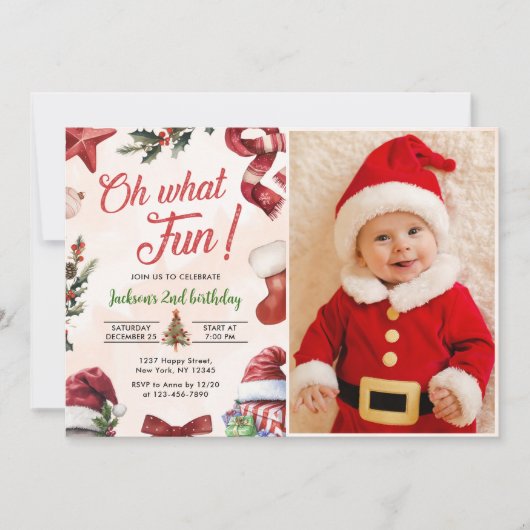 Oh Whatおもしろいクリスマス2nd誕生日パーティー写真 招待状 (正面)