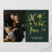 Oh Whatおもしろいグリーン金ゴールド書道スノーフレーク写真 箔シーズンカード (正面)