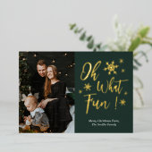 Oh Whatおもしろいグリーン金ゴールド書道スノーフレーク写真 箔シーズンカード (立ち正面)