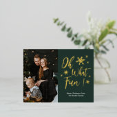 Oh Whatおもしろいグリーン金ゴールド書道スノーフレーク写真 箔シーズンポストカード (立ち正面)