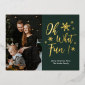 Oh Whatおもしろいグリーン金ゴールド書道スノーフレーク写真 箔シーズンポストカード (正面)