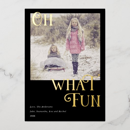 Oh Whatおもしろいゴールドフォイルブラッククリスマスフォト 箔シーズンカード (正面)