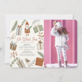 Oh Whatおもしろいサンタホリデーガール誕生日写真 招待状 (正面)