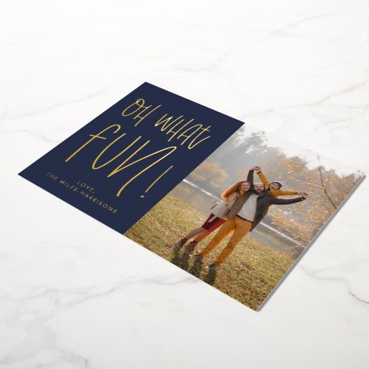 Oh Whatおもしろいタイポグラフィック海軍フォトフォイルホリデー 箔シーズンカード (回転した状態)