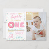 Oh Whatおもしろいドーナツファースト誕生日写真招待状 招待状 (正面)