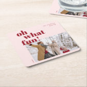 Oh Whatおもしろいハッピーホリデーズキャンディーケーン写真 スクエアペーパーコースター (アングル)