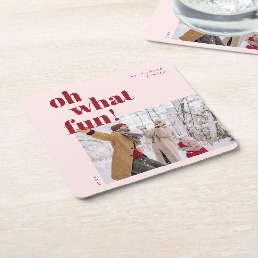 Oh Whatおもしろいハッピーホリデーズキャンディーケーン写真 スクエアペーパーコースター (アングル)