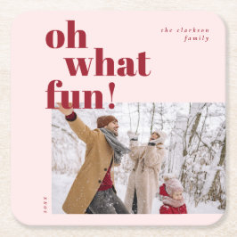 Oh Whatおもしろいハッピーホリデーズキャンディーケーン写真 スクエアペーパーコースター