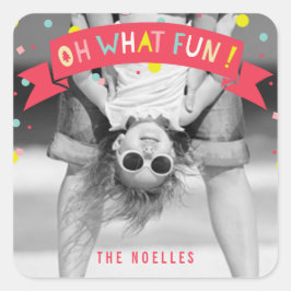 Oh Whatおもしろいバナカラフル紙吹雪ドット写真 スクエアシール