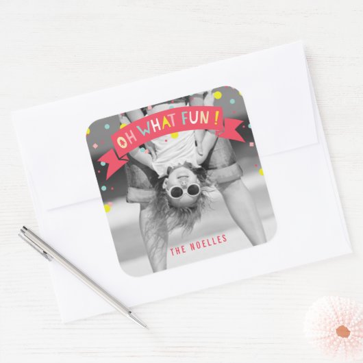 Oh Whatおもしろいバナカラフル紙吹雪ドット写真 スクエアシール (封筒)