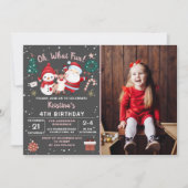 Oh Whatおもしろいピンクブラッククリスマス誕生日写真 招待状 (正面)