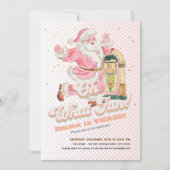 Oh Whatおもしろいピンクレトロサンタをテーマにした女の子誕生日 招待状 (正面)