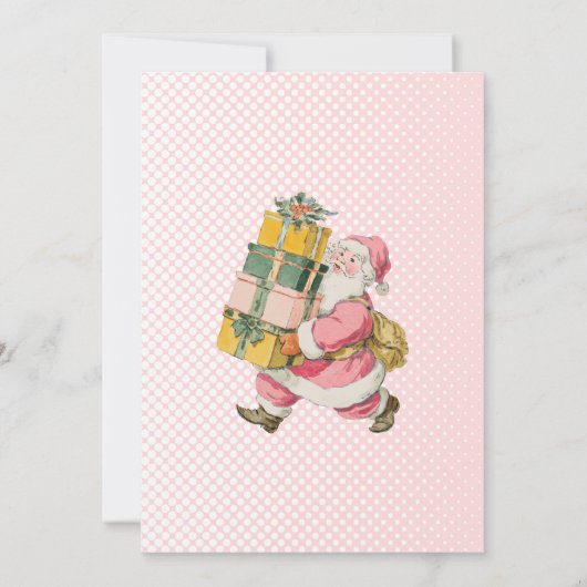 Oh Whatおもしろいピンクレトロサンタをテーマにした女の子誕生日 招待状 (裏面)