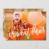 Oh Whatおもしろいフォトカード素晴らしの白いスクリプト シーズンカード (正面/裏面)