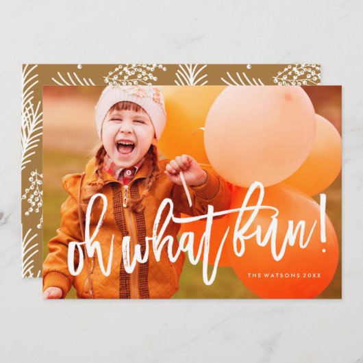 Oh Whatおもしろいフォトカード素晴らしの白いスクリプト シーズンカード (正面/裏面)