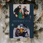 Oh Whatおもしろいブルーアーチフレーム3写真 シーズンカード<br><div class="desc">そしてお洒落ミニマルholiday photo cardは、2つの青いアーチのフレームを搭載し、文字は"ああ、何のおもしろい"と言う。 キャンディの杖のイラストレーションやクリスマスの飾りもある。このカードの表裏に合計3枚の写真を追加できる。</div>