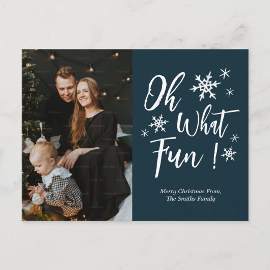 Oh Whatおもしろいブルー書雪片写真 シーズンポストカード (正面)