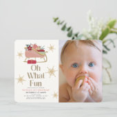 Oh Whatおもしろいホリデーピンクスイー写真1st誕生日 招待状 (スタンド正面)