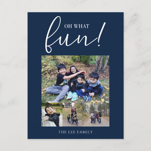 Oh Whatおもしろいホリデーフォトブルーモダンクリスマス シーズンポストカード (正面)