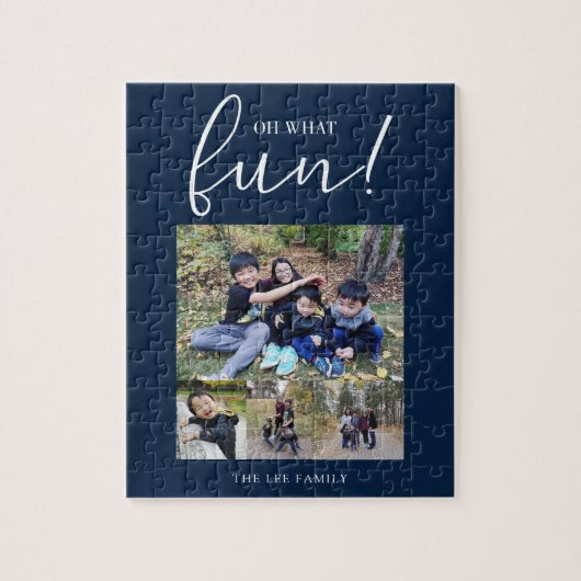 Oh Whatおもしろいホリデーフォトブルーモダンクリスマス ジグソーパズル (縦)