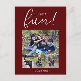 Oh Whatおもしろいホリデーフォトレッドモダンクリスマス シーズンポストカード