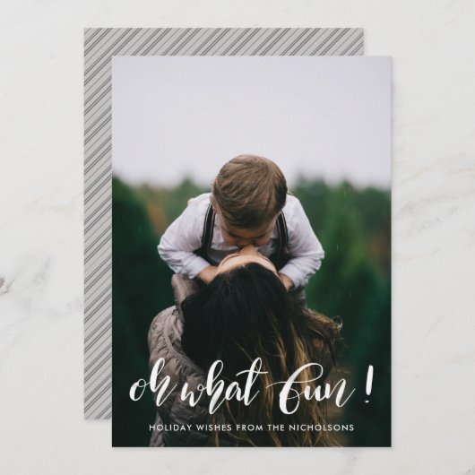 Oh Whatおもしろいホワイト手書きホリデーフォト シーズンカード (正面/裏面)
